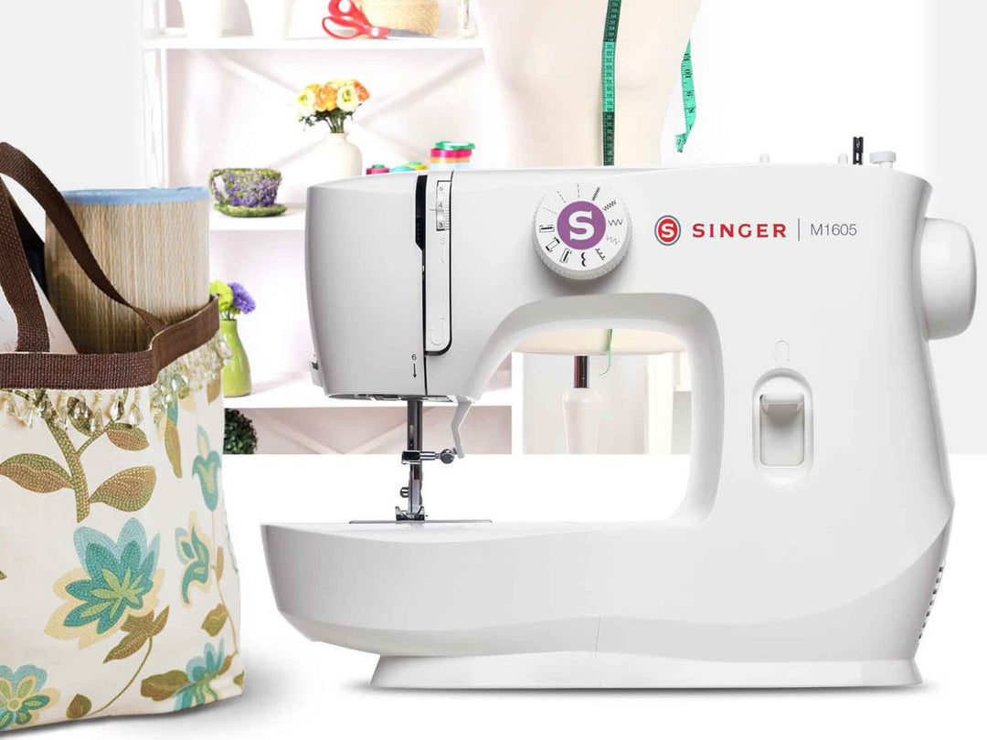 singer-M1605-domestic-sewing-machine-on-a-table