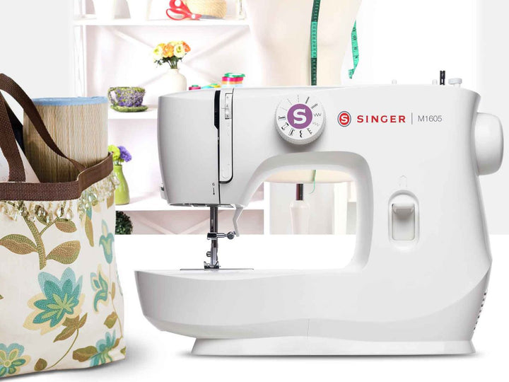 singer-M1605-domestic-sewing-machine-on-a-table